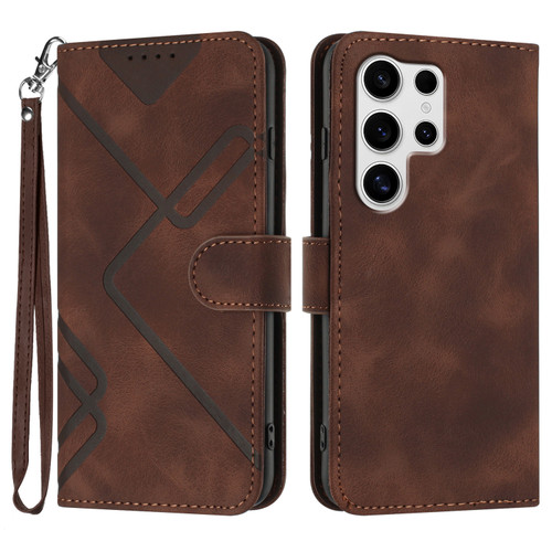 Samsung Galaxy S25 Ultra 5G Line Pattern Skin Feel Leather Phone Case - Coffee